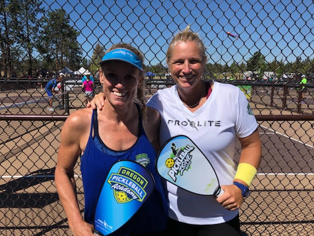 Lisa Palcic with her doubles and teaching partner at a pickleball tournament
